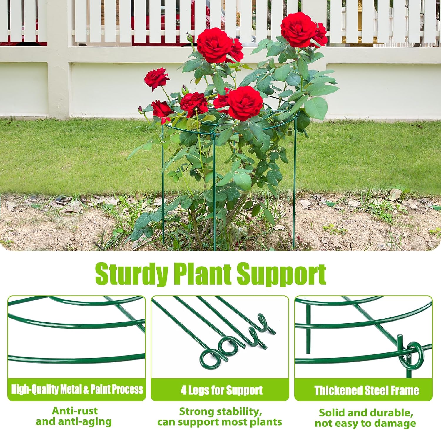 4 Pack Large Peony Cages and Supports, 14" D x 24" H Metal Plant Supports | Heavy Duty Metal Peony Support Cage Flower