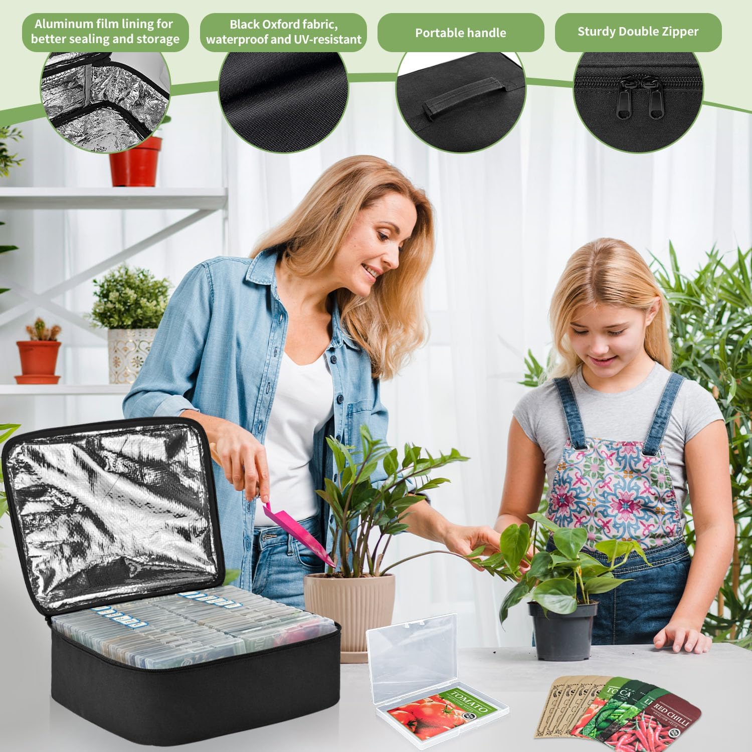 Boczif 26 Slots Seed Storage Organizer Box with Insulated Bag Seed Envelopes Bag and Label Stickers, Garden Seed