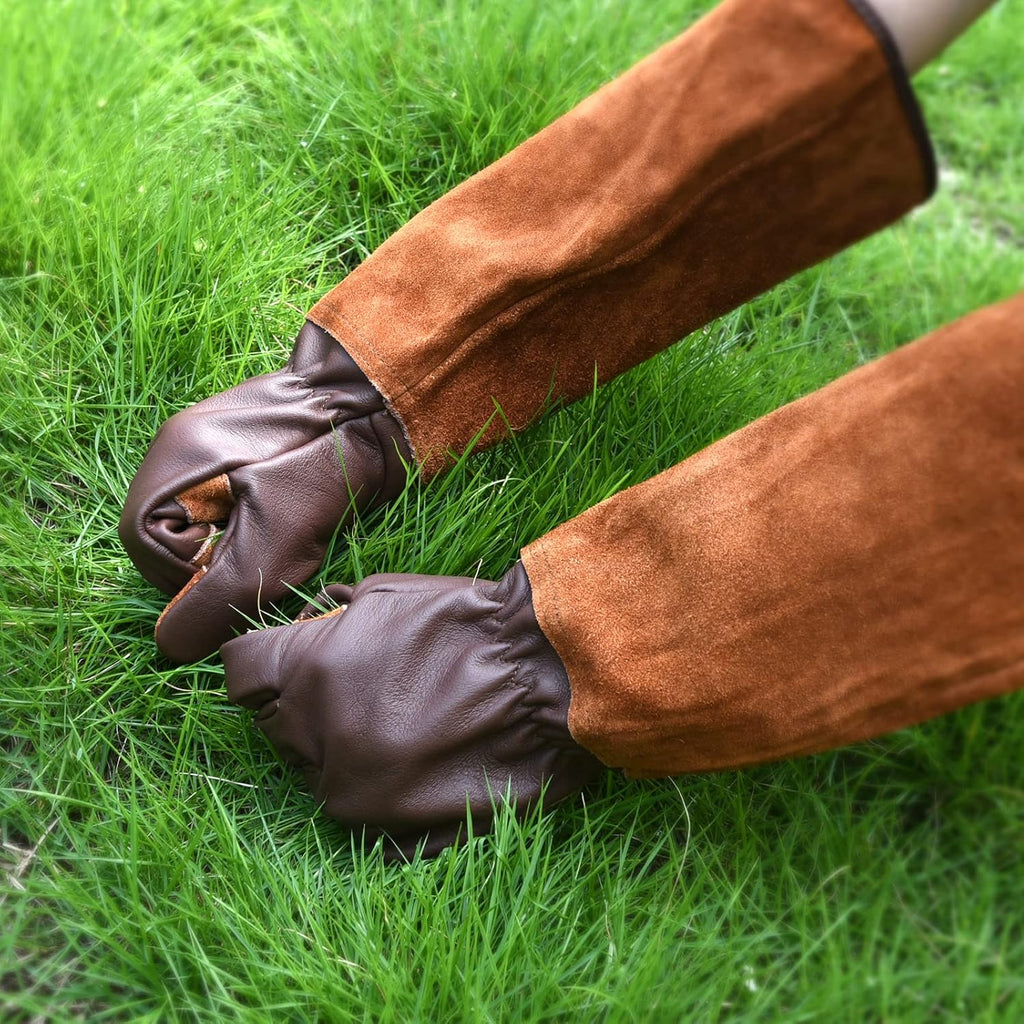 Long Gardening Gloves for Women Thorn Proof,Rose Pruning Cowhide Leather Garden Glove for Cactus, Rose and Blackberry