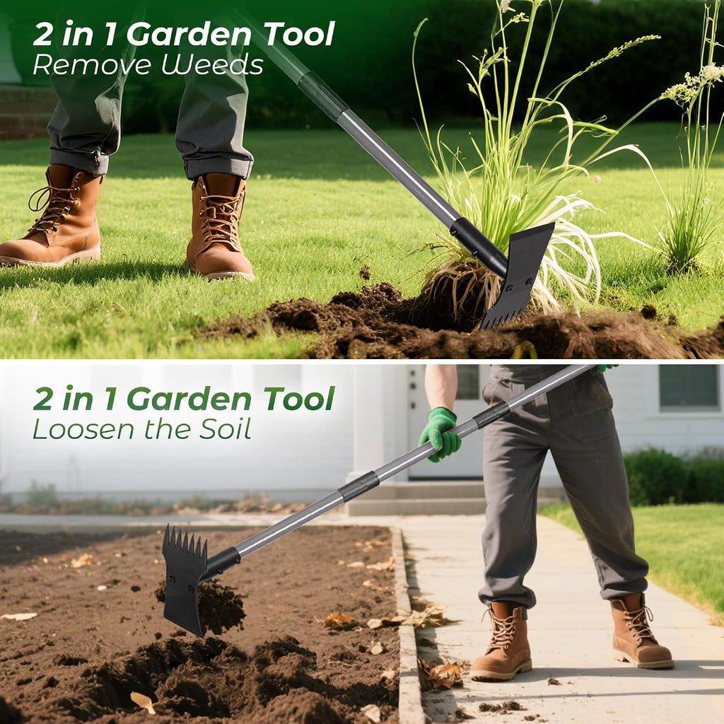 Walensee 2-in-1 Weed Puller Tool and Garden Hoe, Long Handle Weed Rake | Durable 3.5mm steel head, 64-inch adjustable