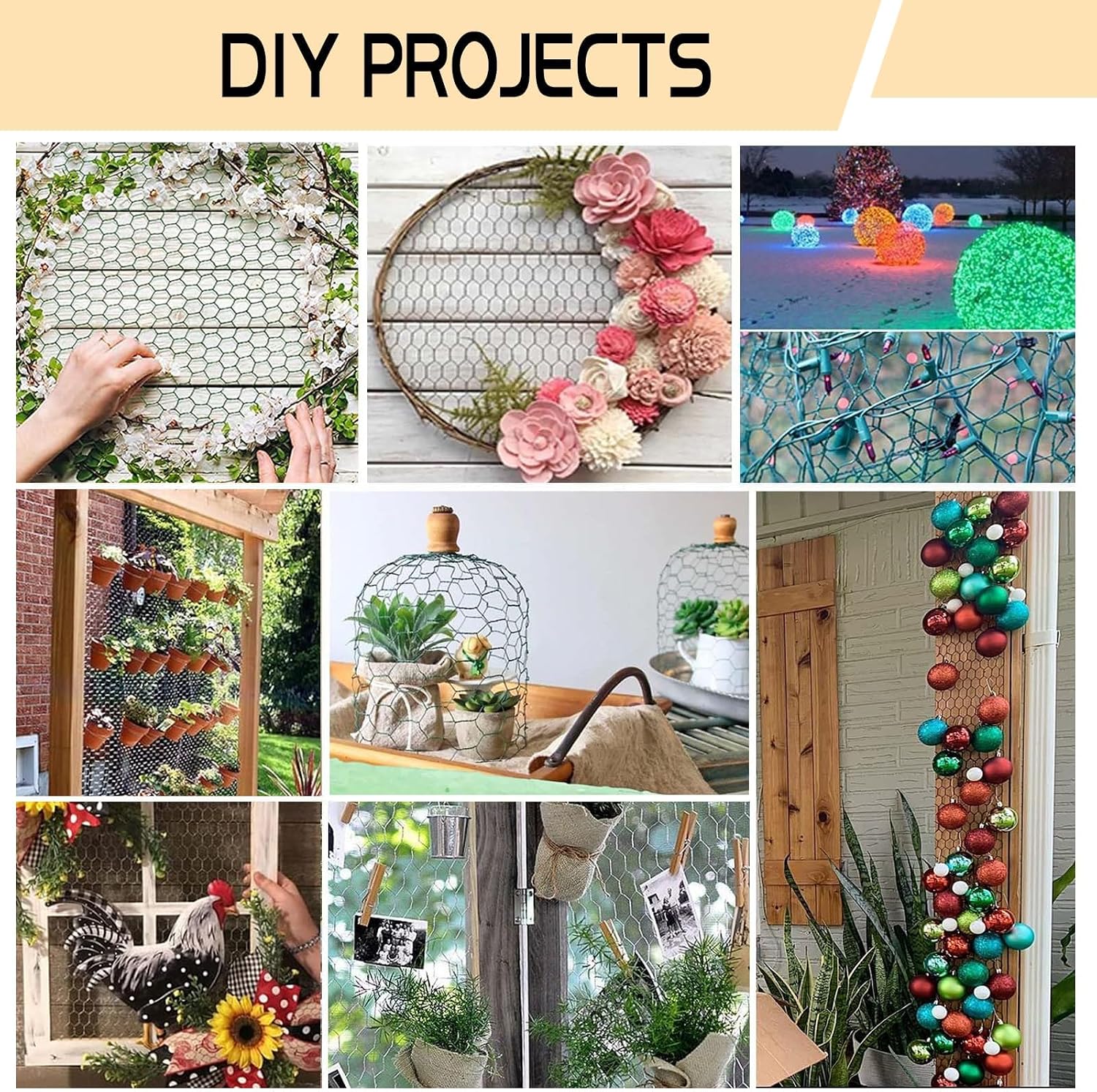 Chicken Wire 15.7in x 393.7in with a Pair of Gloves，1 Wire Cutter，100 Pcs Cable Zip Ties, Floral Chicken Wire Mesh