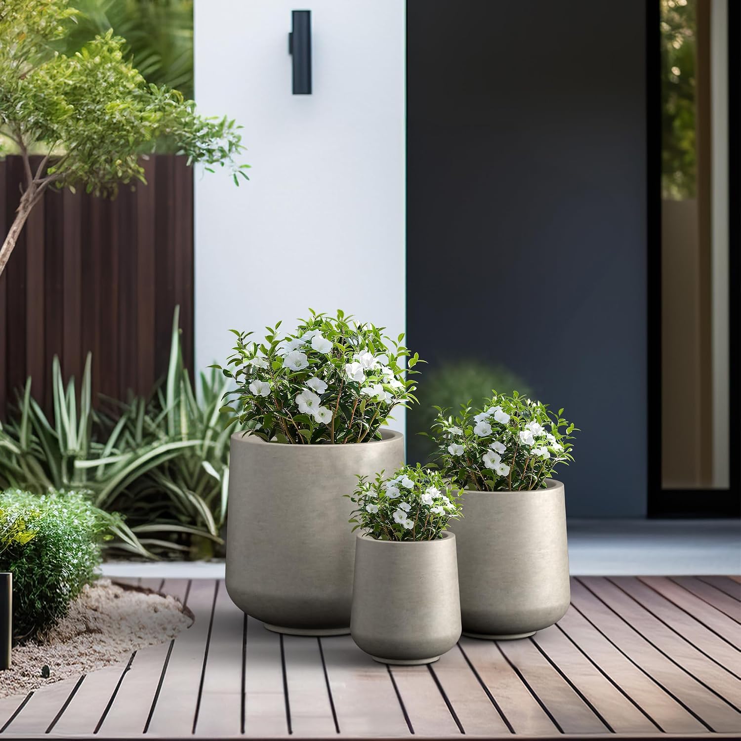 Kante Set of 3 Weathered Concrete Curved Round Planters for Modern Home | Handcrafted, Premium, Durable, All-Weather