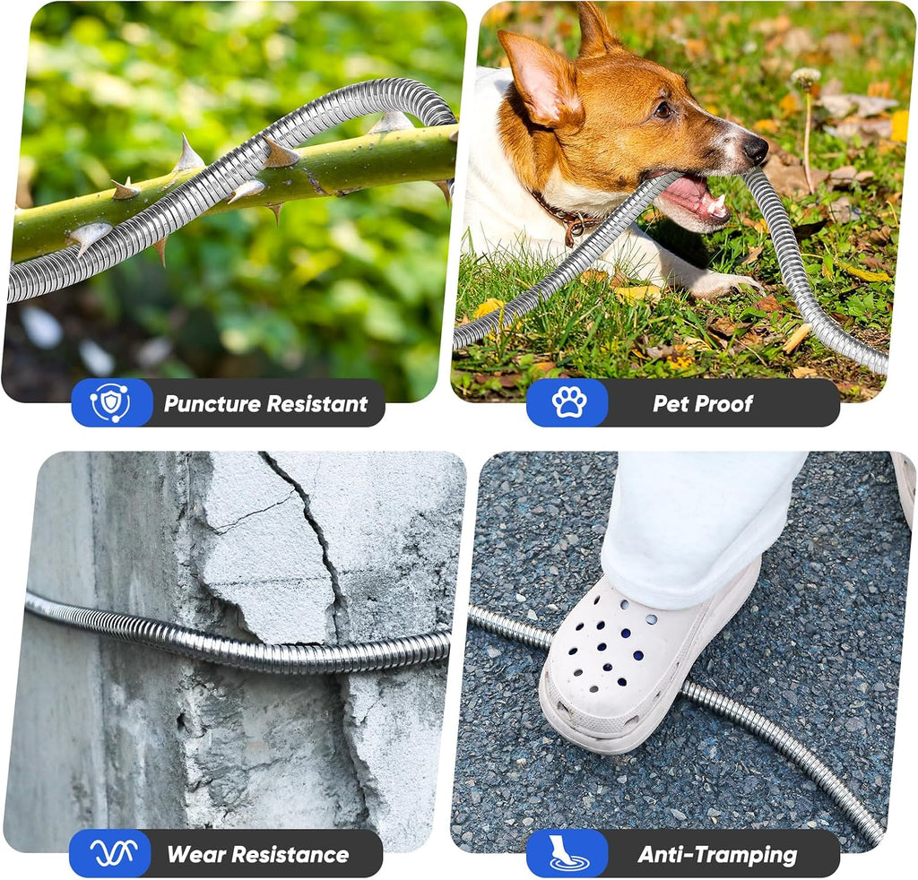 Garden Hose 50ft, Stainless Steel Metal Hose with 10 Function Nozzles | Flexible Water Hose , Kink Free