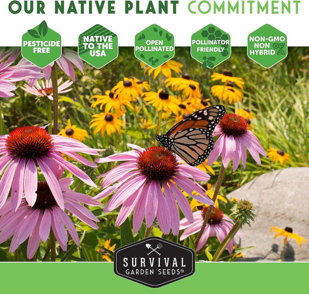 American Wildflower Seeds for Planting - 24 Variety Pack of Native Plants | Native Flowers + Bunchgrasses for Butterfly