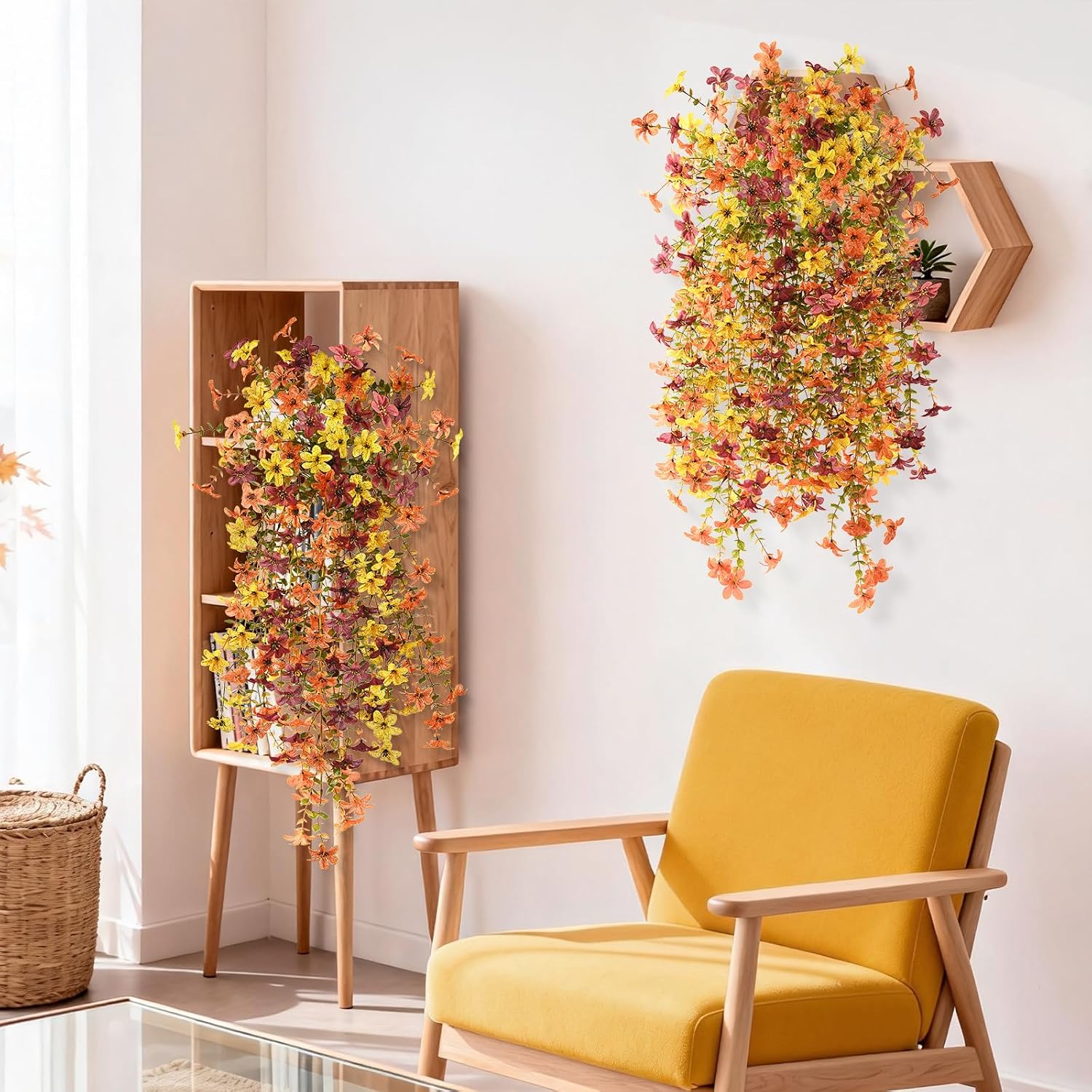 INQCMY Artificial Fake Hanging Flowers Plants for Outdoor Fall Decoration | 2PCS Faux Silk Daisy with Eucalyptus