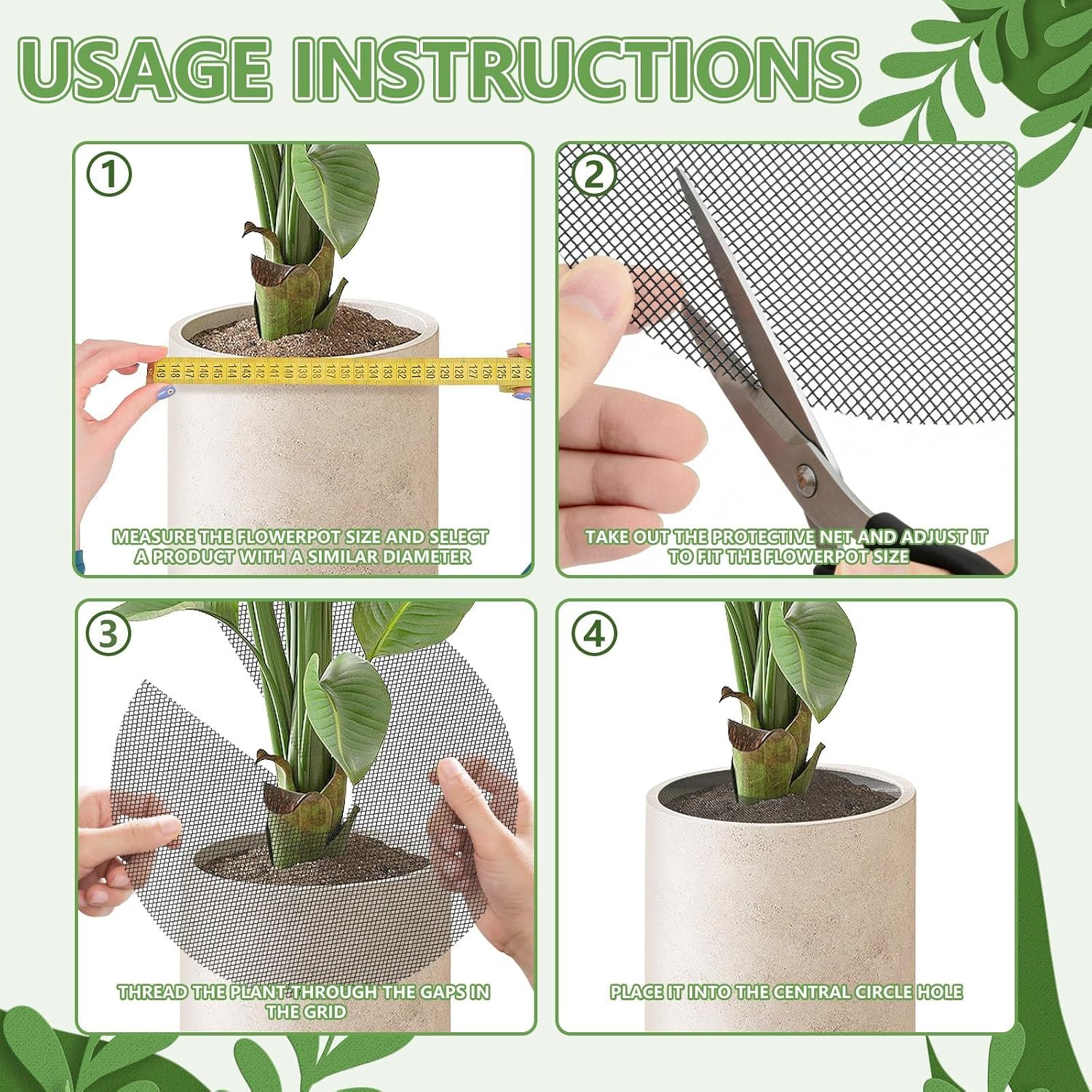 10Pcs Plant Pot Grids, Plant Protector from Cats, Cuttable Breathable Soil Covers Protectors from Animals, Reusable