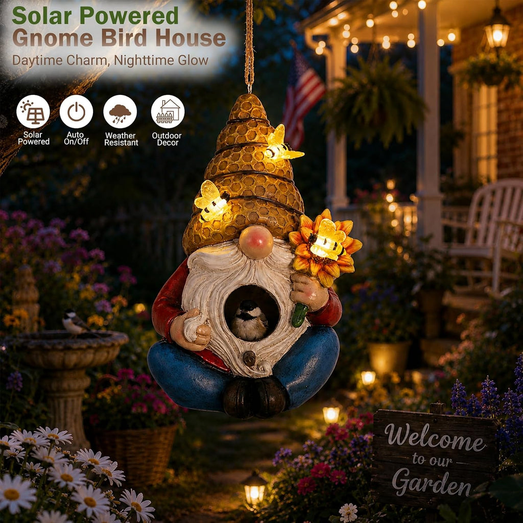 Yinns Bird House, Decorative Hanging Solar Gnome Birdhouse for Garden Decor | Birdhouses for Outdoors, Hanging Funny
