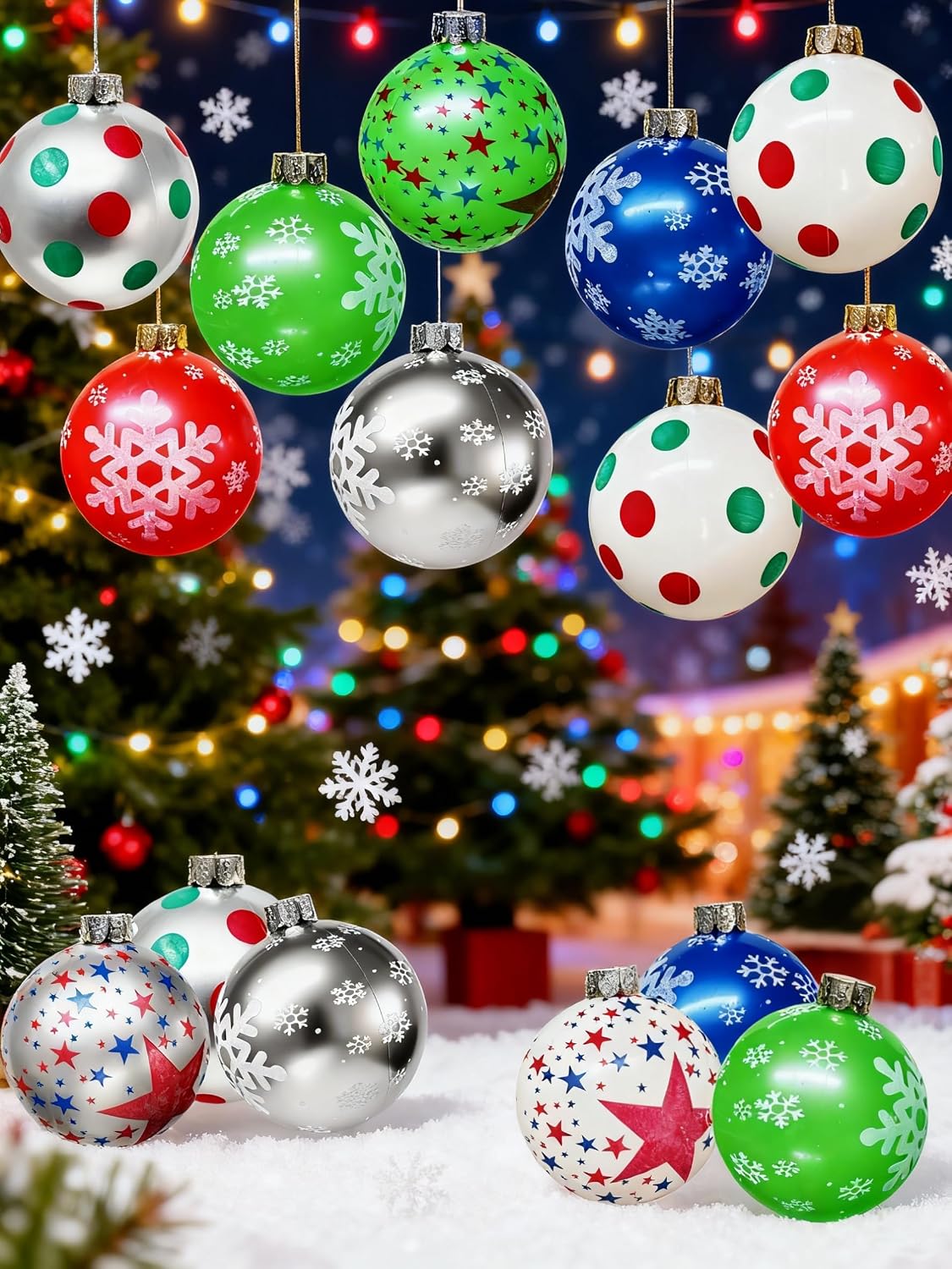 9'' Inflatable Christmas Ornaments Balls, Holiday Party Decorations