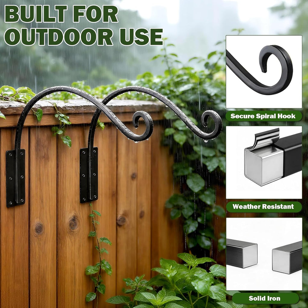 Heavy Duty 16 Inch Plant Hangers Bracket Outdoor 2 Pack Bird Feeder Hanger | 60LBS Capacity, Rust-Proof Metal Wall