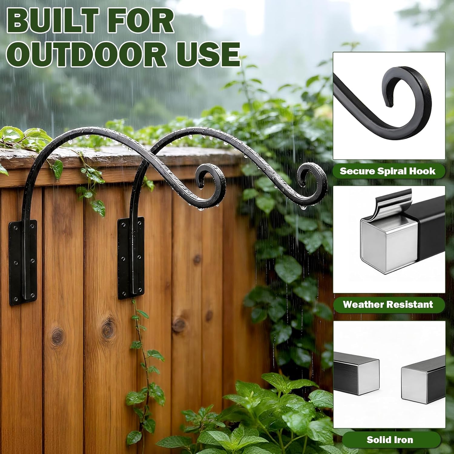 Heavy Duty 16 Inch Plant Hangers Bracket Outdoor 2 Pack Bird Feeder Hanger | 60LBS Capacity, Rust-Proof Metal Wall