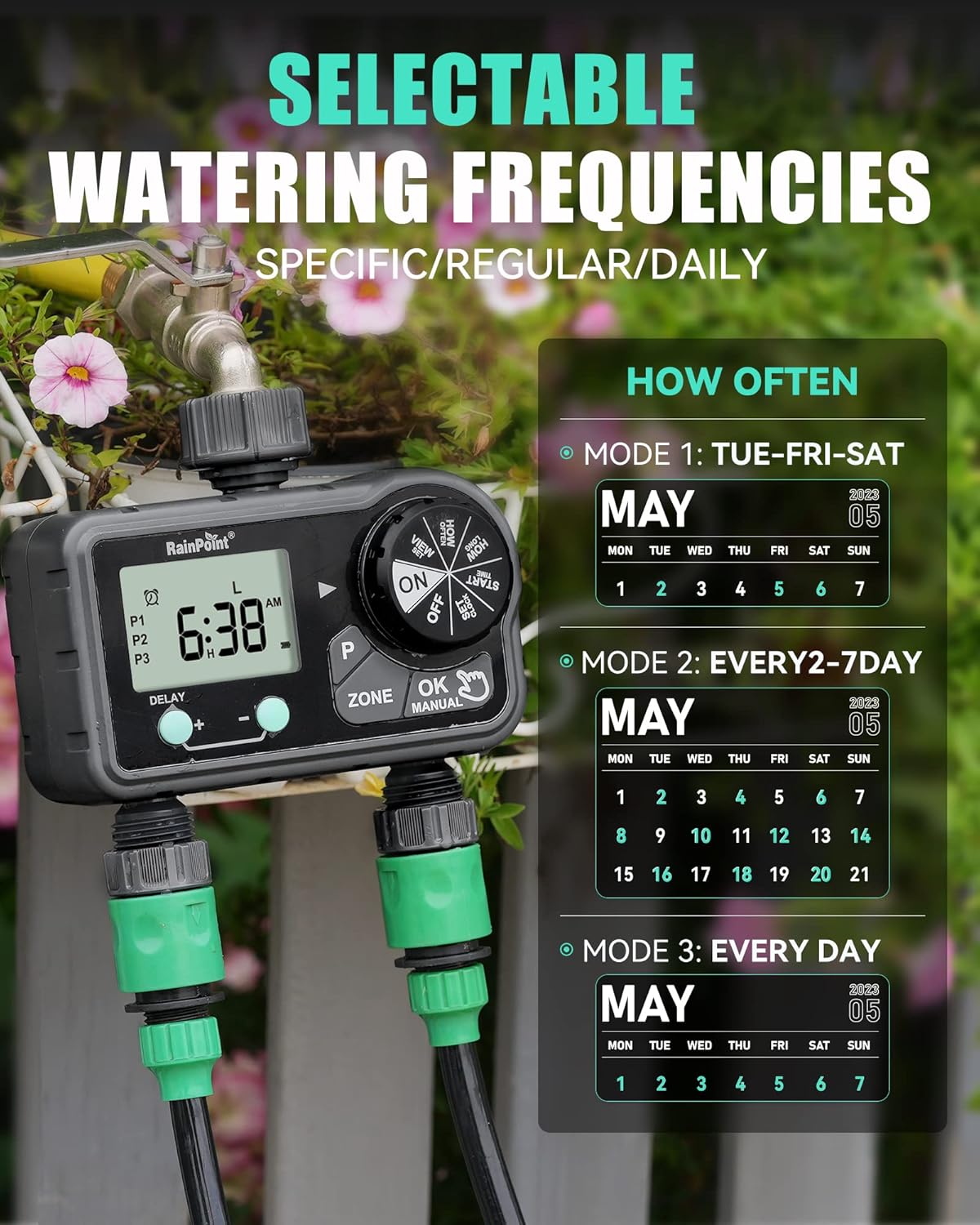 RAINPOINT Sprinkler Timer with 3 Different Programs, Hose Timer for Garden Hose with Rain Delay/Manual
