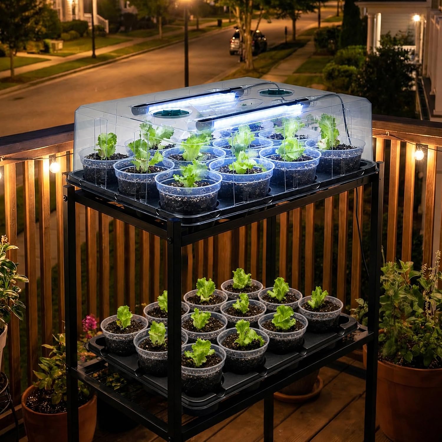 4 Inch Seed Starter Trays 2 Pack, 12-Cell | With Grow Light, Humidity Dome, 24 Pcs 4" Nursery Pots, Plastic Germination