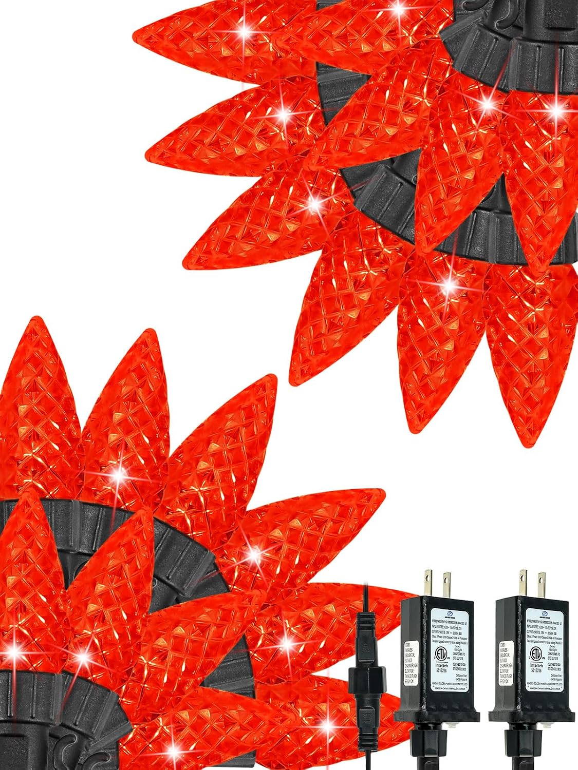 2 Pack Connectable C6 Christmas String Lights Outdoor 200 LED 66FT Red