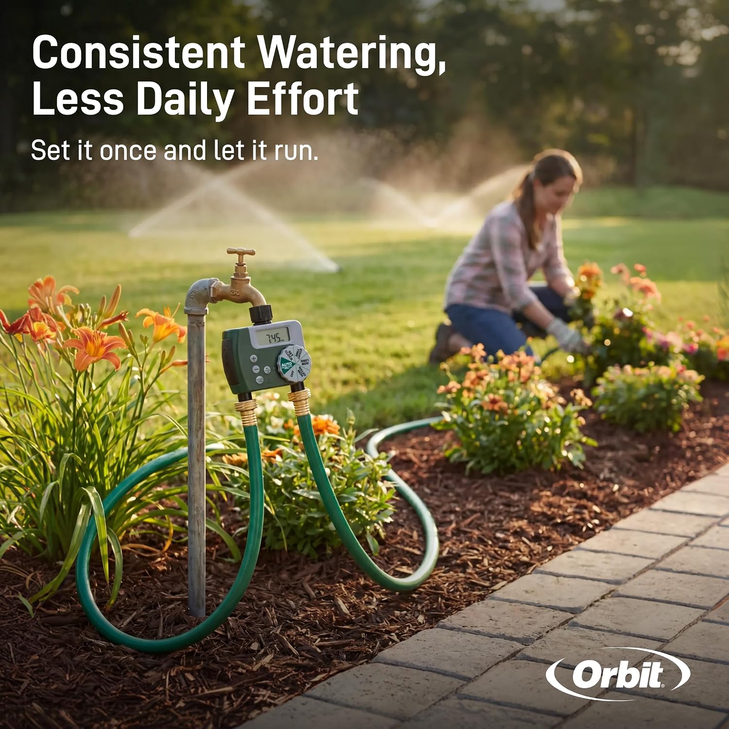 Orbit Programmable Digital Hose Watering Timer - 2 Outlet - Battery Powered - with LCD Screen - Built-in Rain Delay