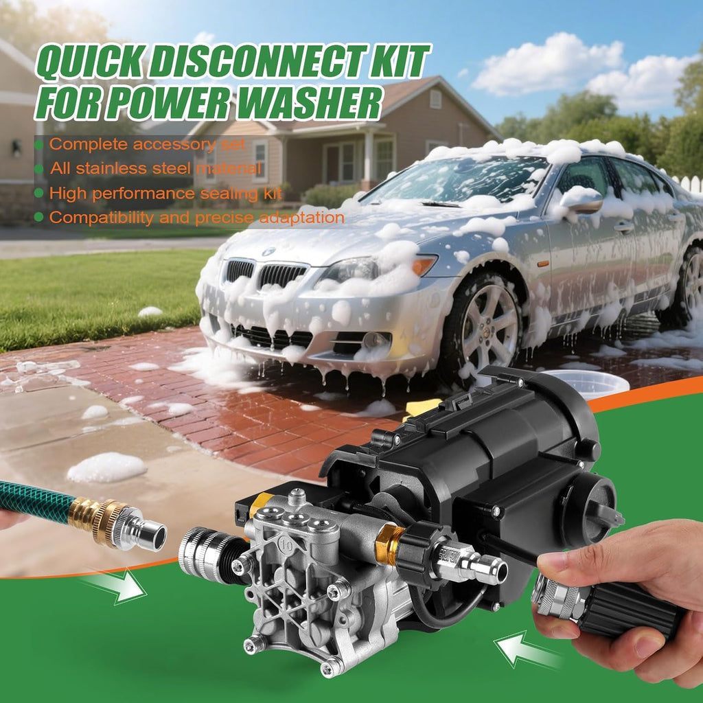 Pressure Washer Quick Connect Kit, Stainless Steel Pressure Washer Hose Adapter Set, M22 14mm Swivel to 3/8'' Male