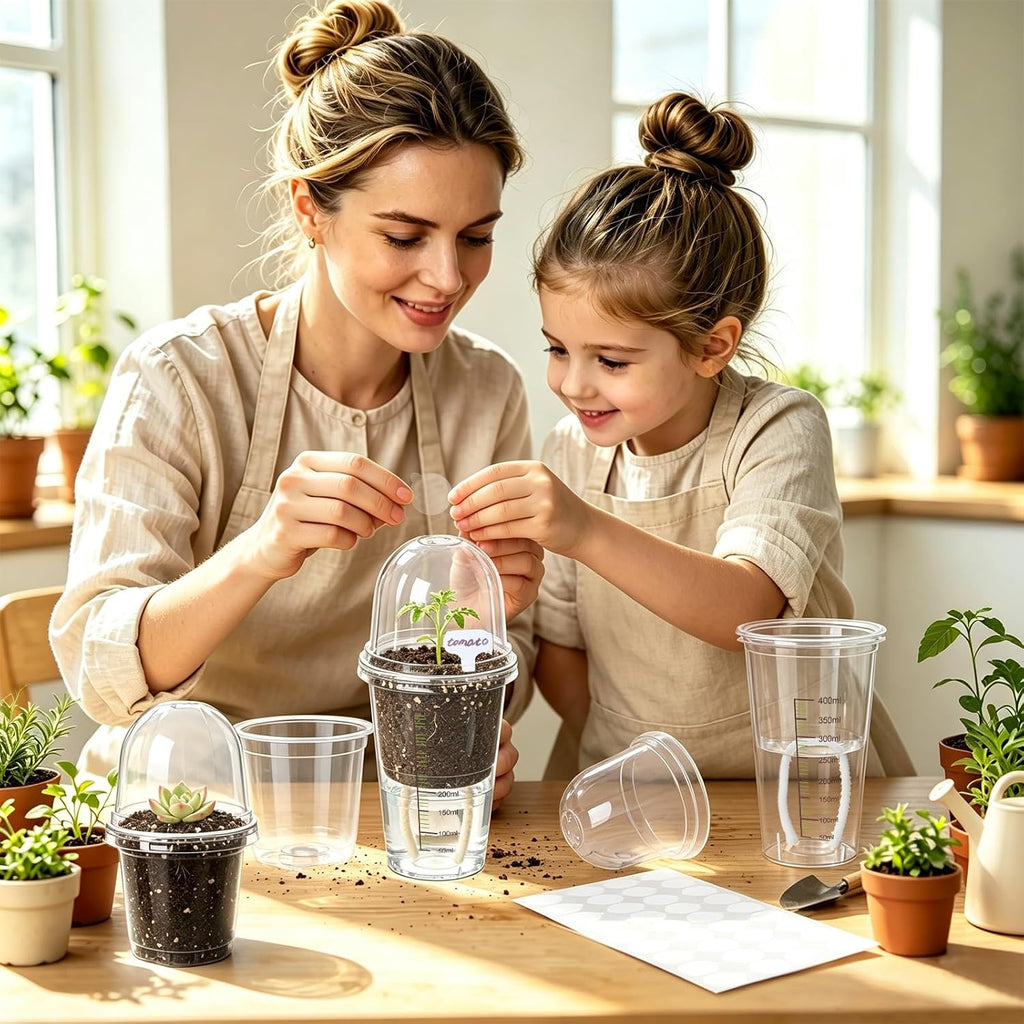 30 Pack 3.5" Self Watering Propagation Pots, Seed Starter Cups with Dome | Large Dual-Layer Clear Pots, Vent Dome