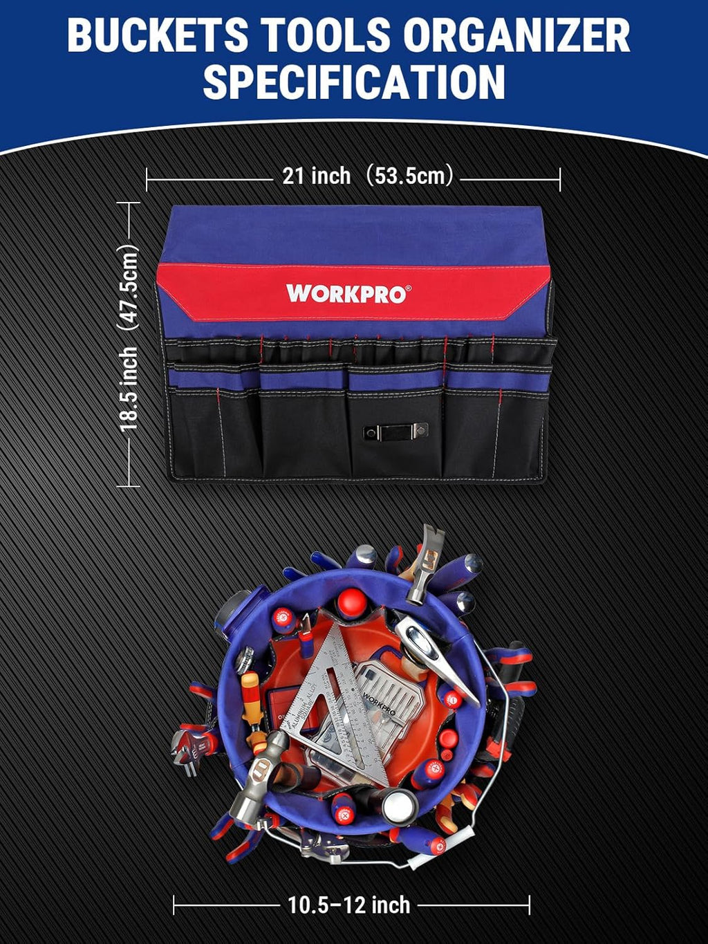 WORKPRO Bucket Tool Organizer with 51 Pockets Fits for 3.5-5 Gallon Bucket | Perfect for Garden, Construction