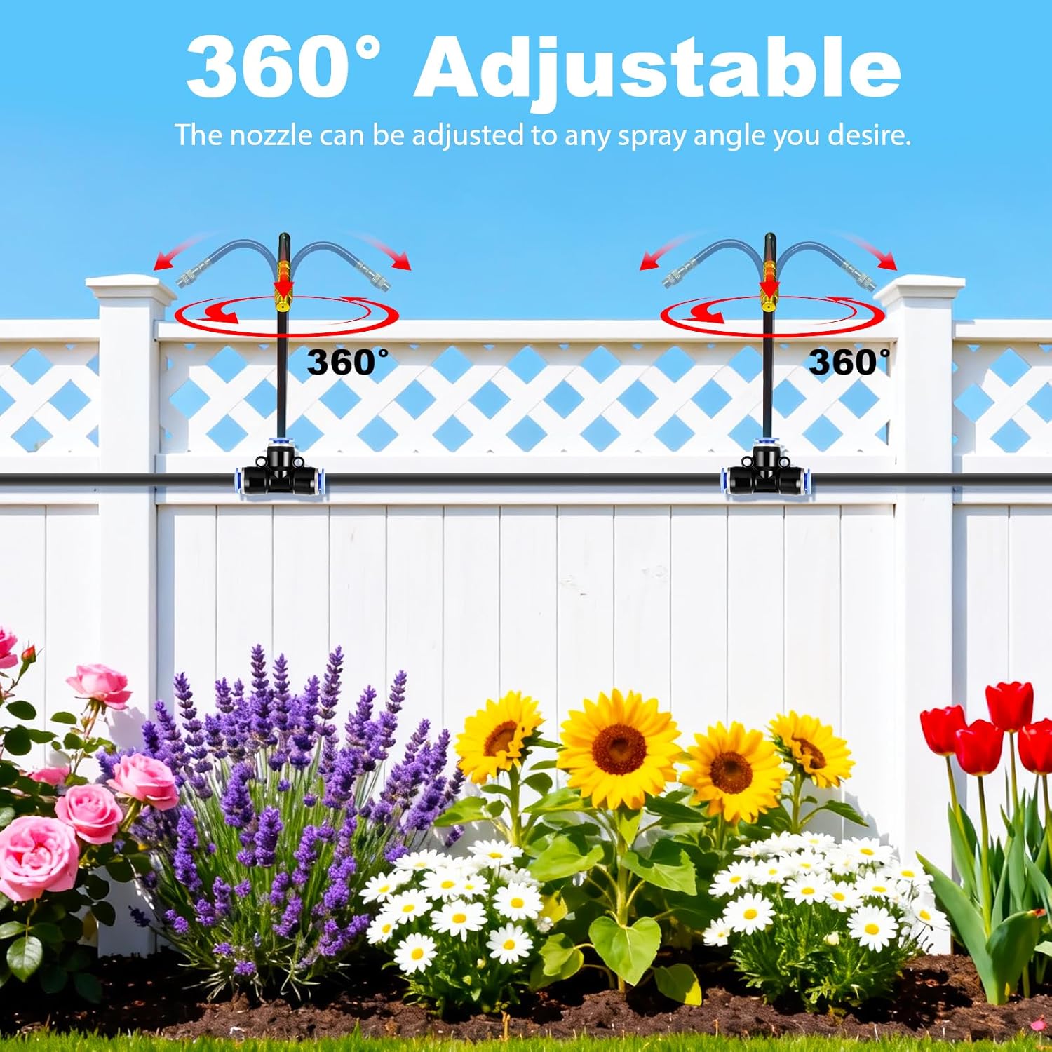 Thiswing 100FT 360° Adjustable Irrigation System for Garden | 1/4" Tubing, Automatic Watering Misting System with 18