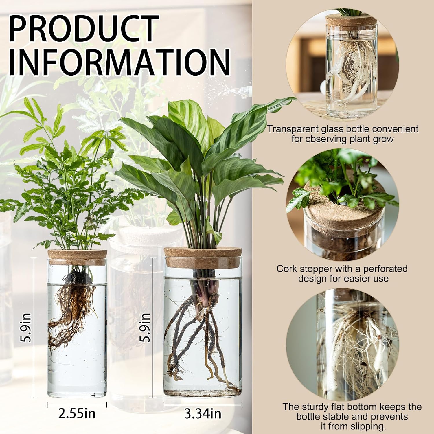 Propagation Vases for Plants, Set of 8(4 Large & 4 Small) Glass Plant Propagation Stations, Plant Propagation Jars for