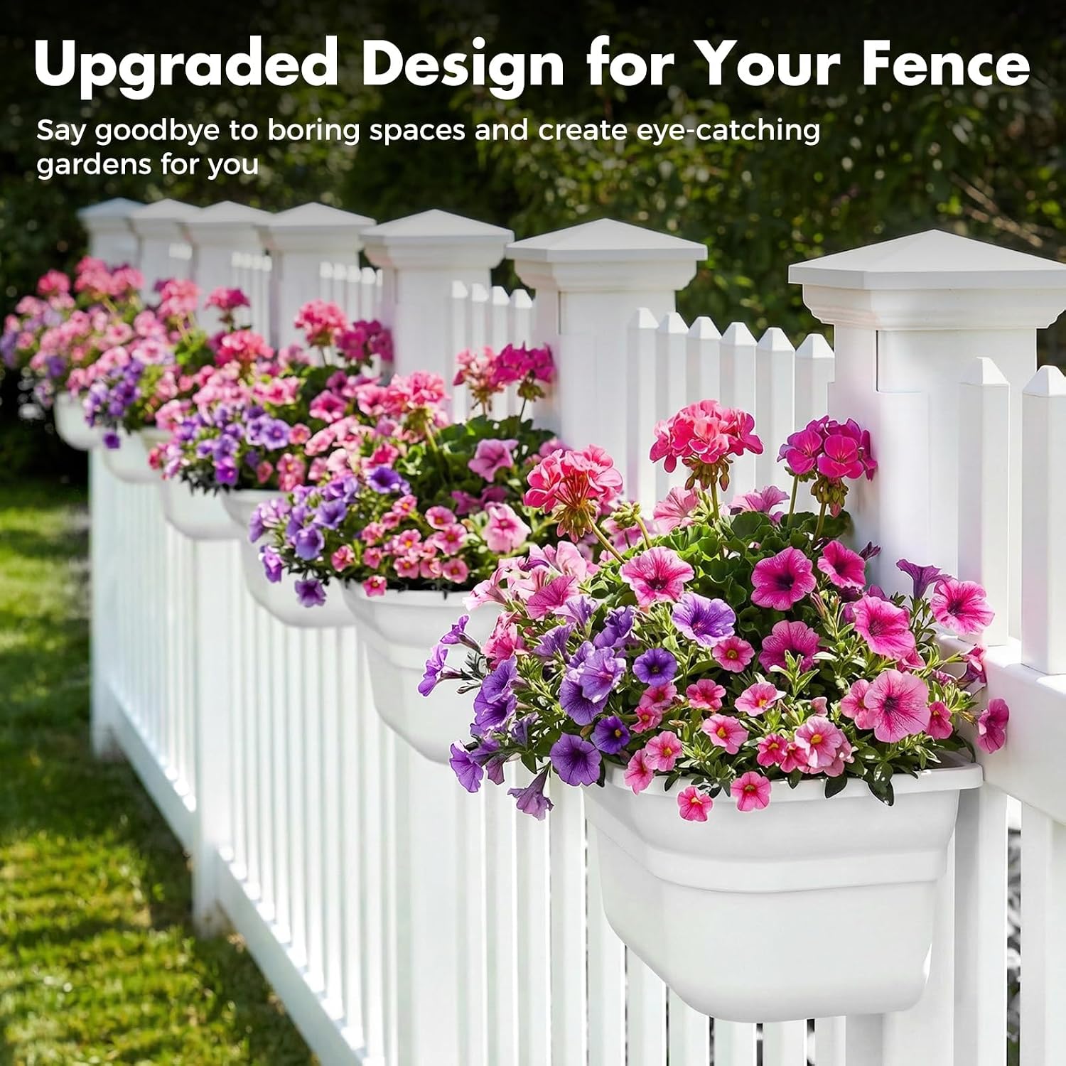 Hanging Planters for Outdoor Plants - Fence Hanging Planters for PVC Fence, Plant Hangers Hanging Plant Flower Pots