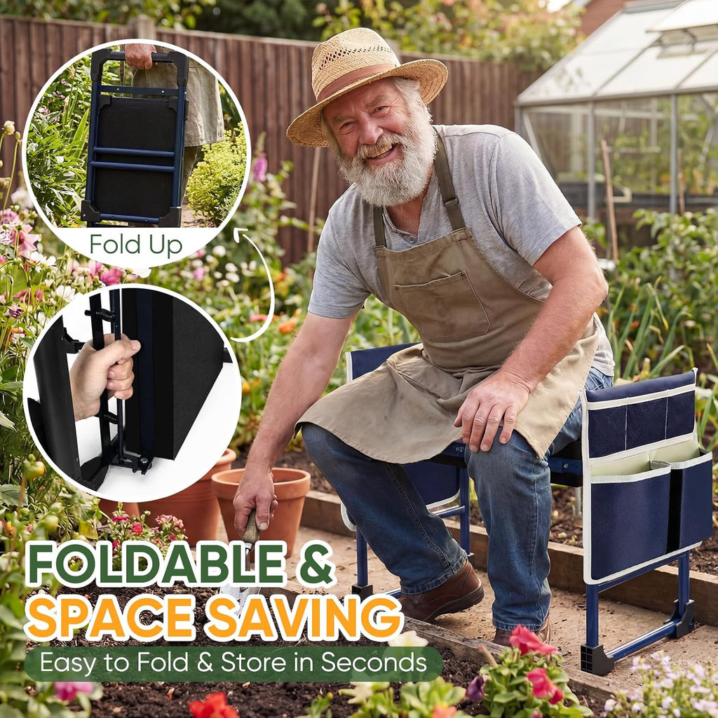 Garden Kneeler and Seat, Foldable Heavy Duty w/Soft Kneeling Pad | Anti-Tip Gardening Bench Stool with Wider Thickened
