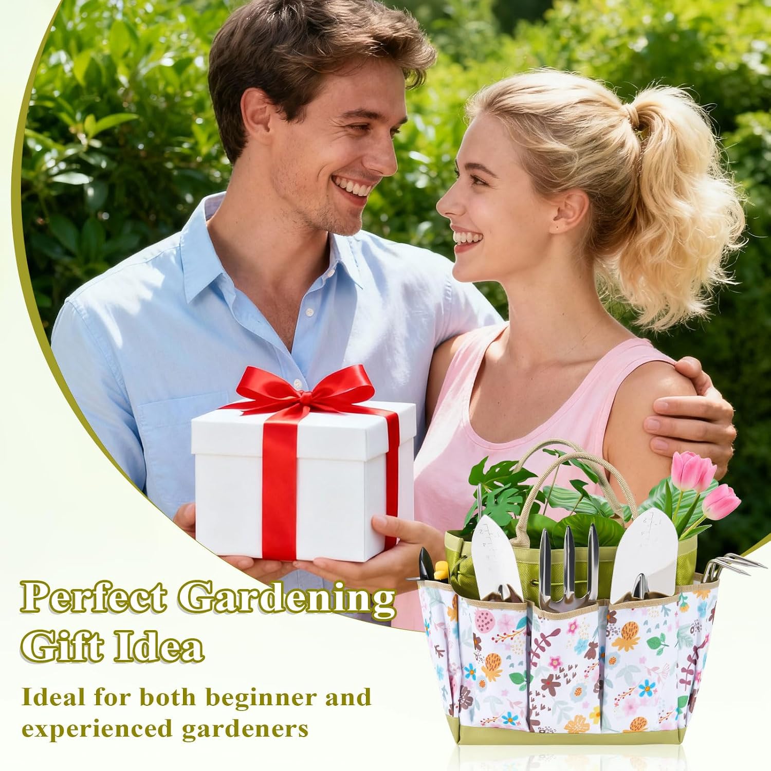 15-Piece Garden Tool Set for Women, Heavy Duty Gardening Kit with Floral Garden Bag, Steel Garden Hand Tools, Plant