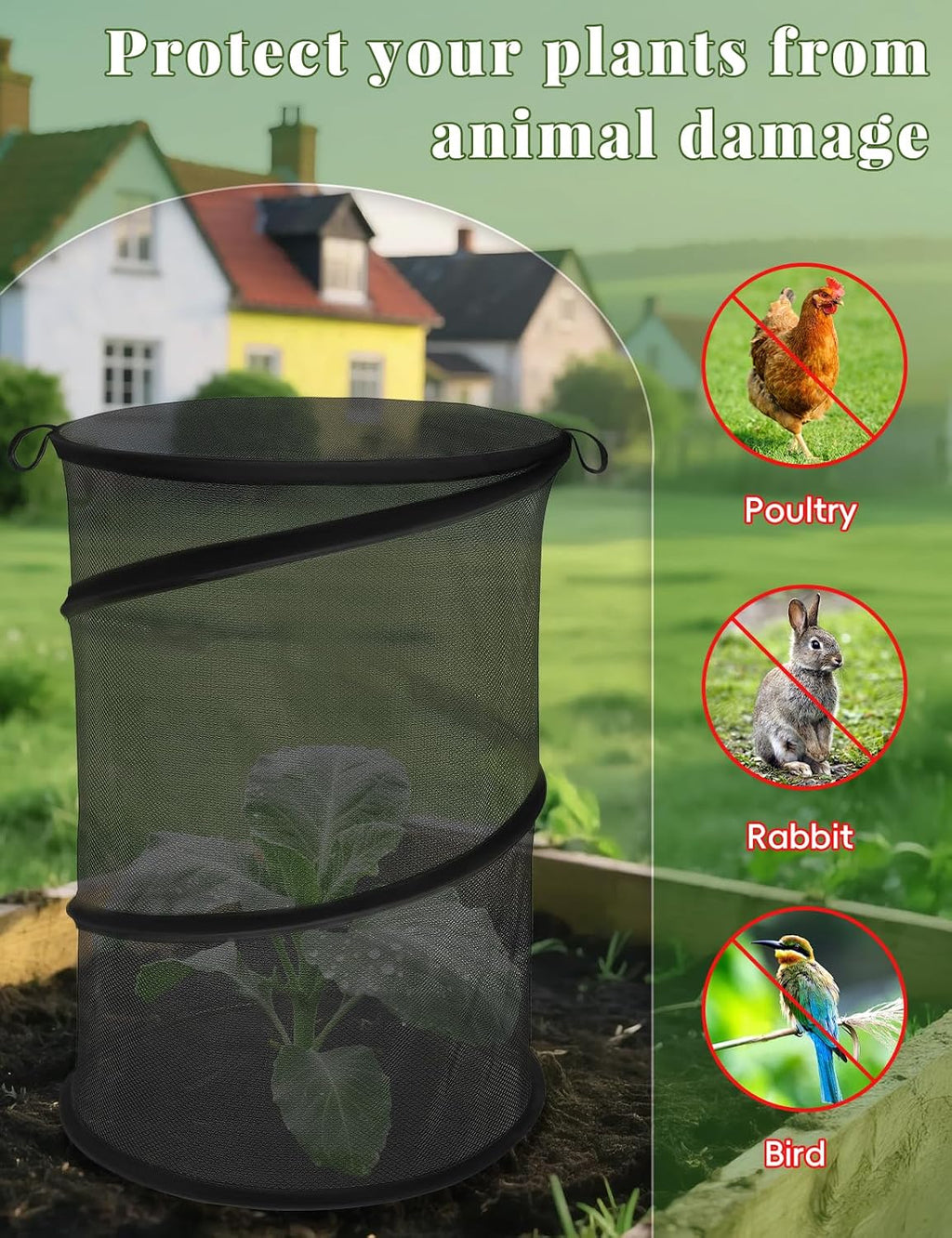 4 Pack Pop Up Plant Covers from Animals, 20" H X 13" D Insect Garden Covers, Round Foldable Mesh Plant Cover, Plant