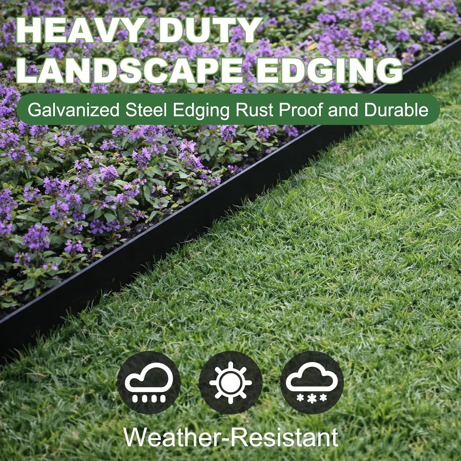 Metal Landscape Edging Border 6 Packs 42'' L x 4.5'' H, Galvanized Steel Garden Edging Border with 6 Stakes, Hammer-in