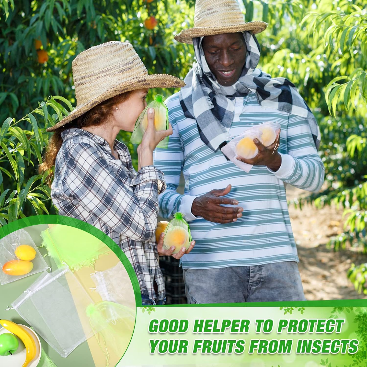 Woanger 300 Pcs Fruit Protection Bags 8 x 12'' Fruit Bags for Fruits Trees Green Netting Fruits Cover Bag with