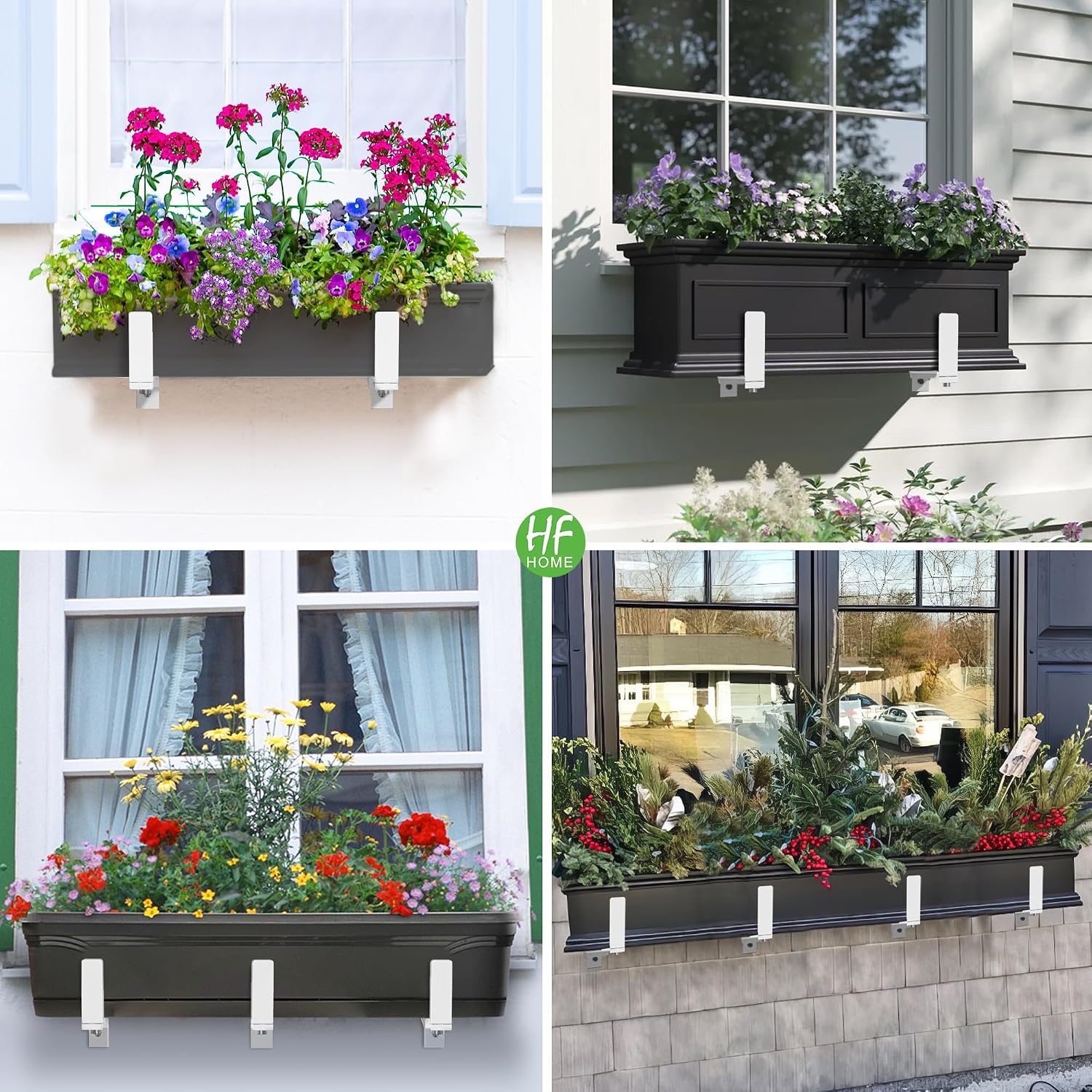 HFHOME 6 PCS Adjustable Planter Box Brackets (6 to 12.5 in), Universal Window Box Brackets, Heavy Duty Metal Flower Box