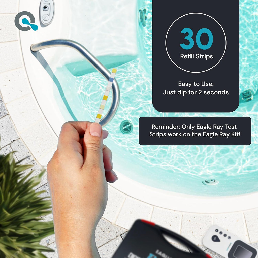 AquaDoc Eagle Ray Digital Water Test Kit for Pool & Spa with 30 Test Strips | Includes a Digital Water Tester and Hot