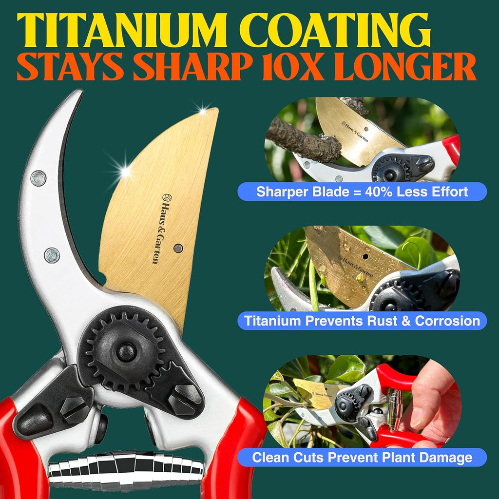 Haus & Garten ClassicPRO 8.5" Professional Premium Titanium Bypass Pruning Shears - Use As Pruners, Garden Shears