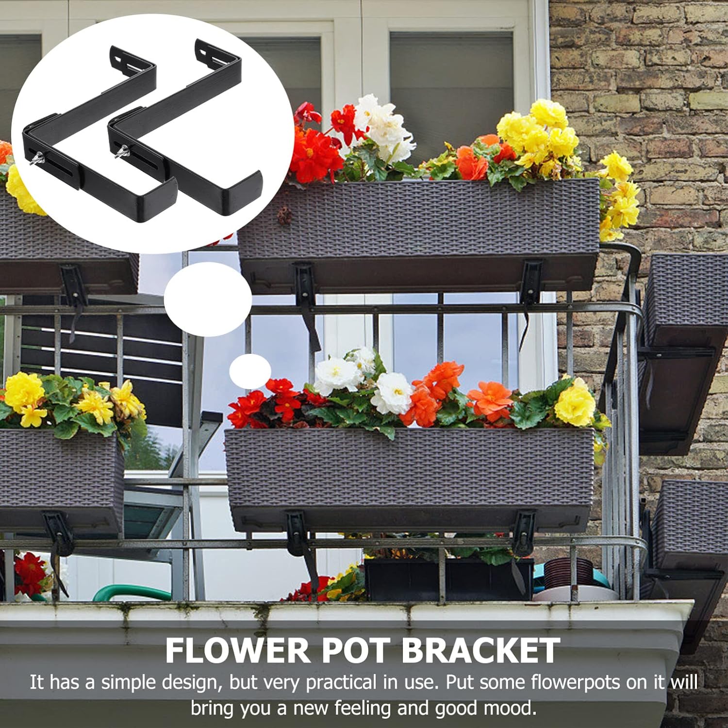 Kisangel Flower Pot Bracket Wall Planter Hook for Balcony Railing Adjustable Plant Hooks for Deck Boards Outdoor