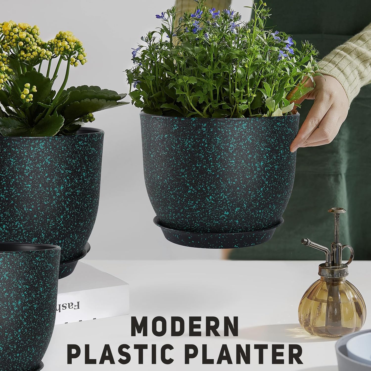 YNNICO Plant Pots 10/9/8/7.5/7 inch Set of 5,Flower Pots with Multi Mesh Drainage Holes, Large Planters for Indoor