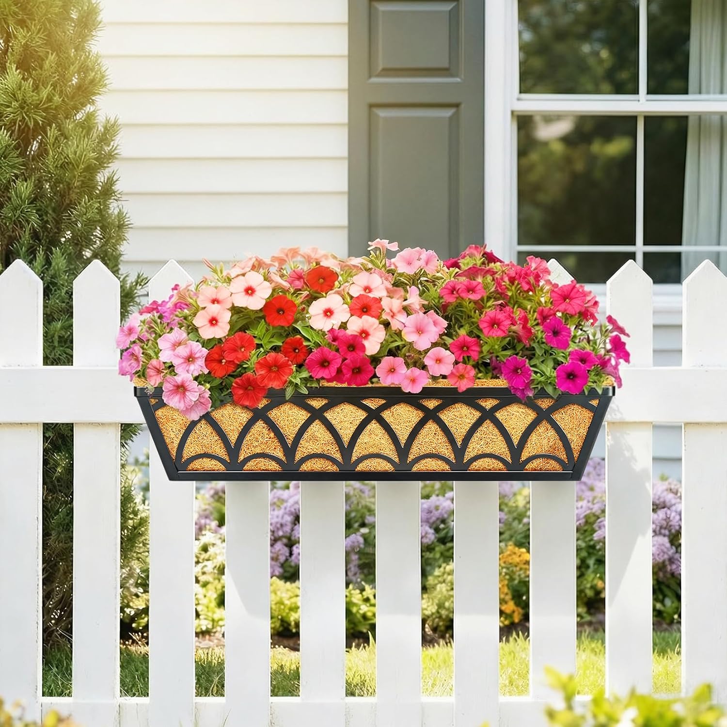 24 Inch Railing Planter Box Window Boxes Planters - 2 Pack Deck Railing Planter Boxes with Adjustable Brackets Coco