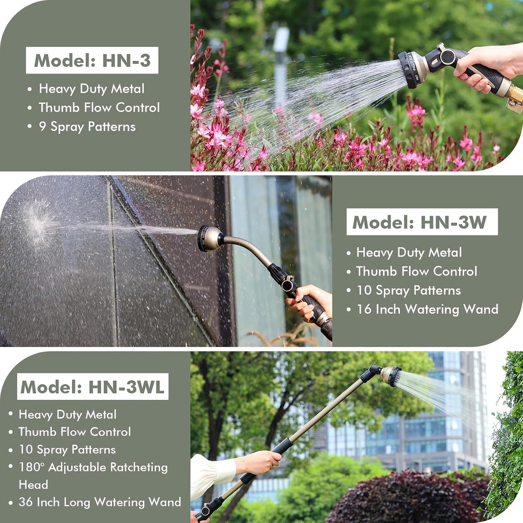 RESTMO Watering Wand Heavy Duty, 15-Inch Long Hose Nozzle Sprayer | 10 Spray Patterns & Thumb Flow Control, Metal