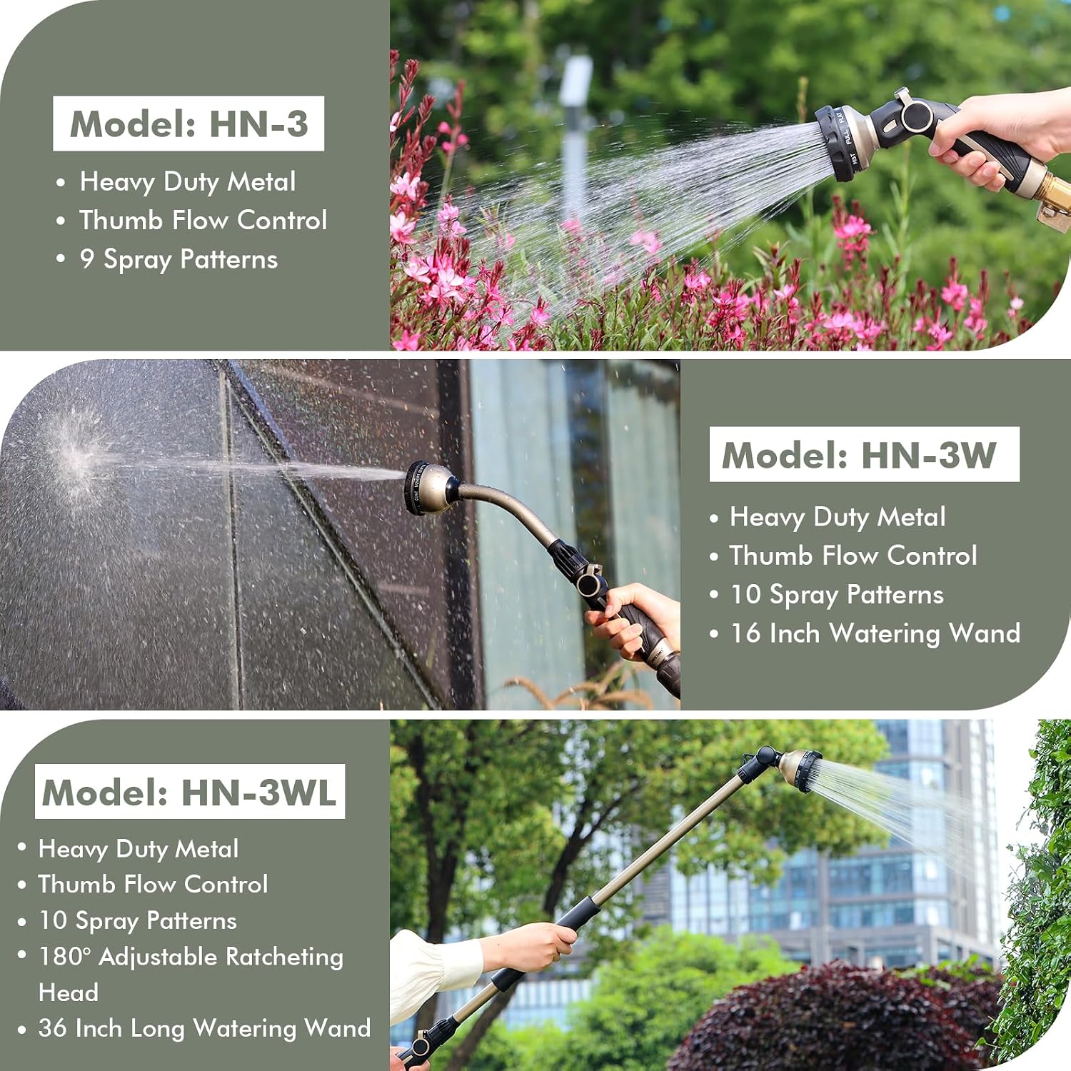 RESTMO Watering Wand Heavy Duty, 15-Inch Long Hose Nozzle Sprayer | 10 Spray Patterns & Thumb Flow Control, Metal