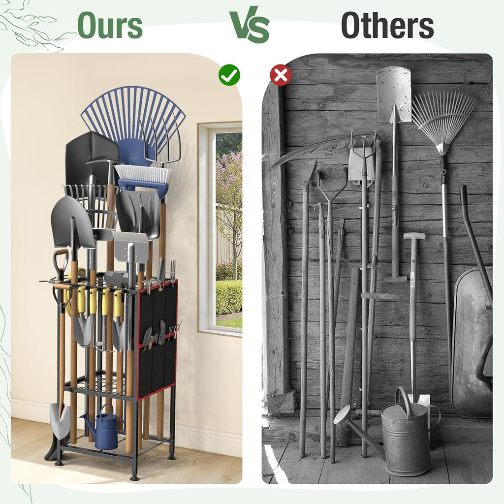 Garden Tool Organizer,Metal Yard Tool Organizer ,Holds 50 Long-Handled Tools/Rakes/Brooms,Side Garden Pocket ,Heavy