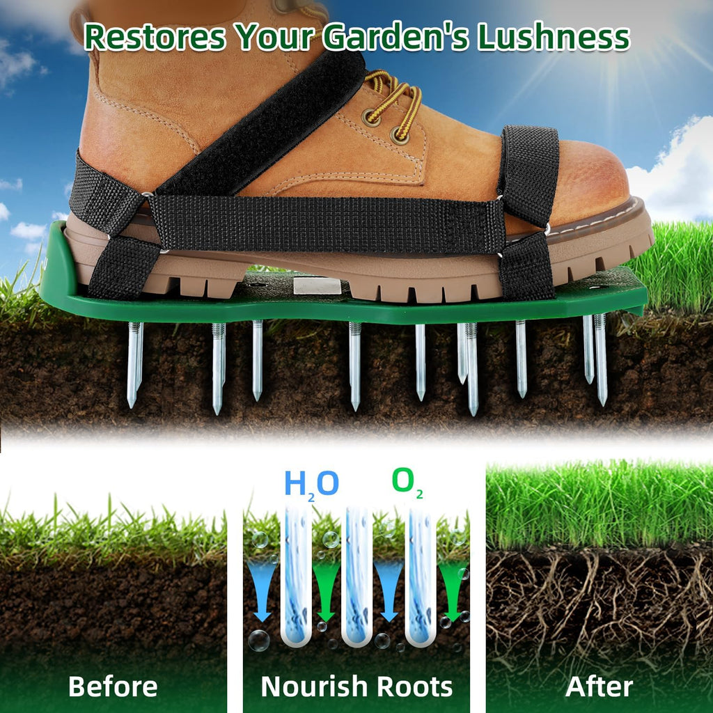 Ohuhu Lawn Aerator Shoes with Hook & Loop Straps, All New Unique Design Free-Installation Heavy Duty Spiked Aerating