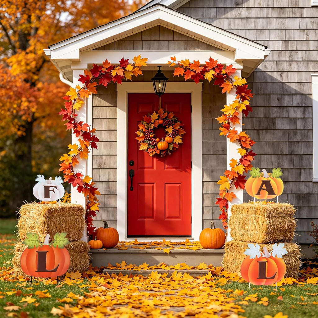 Fall Outdoor Pumpkin Stake Set of 4, Thanksgiving Garden Decor | 35.6'' Metal Garden Stakes, Autumn Harvest Pumpkin