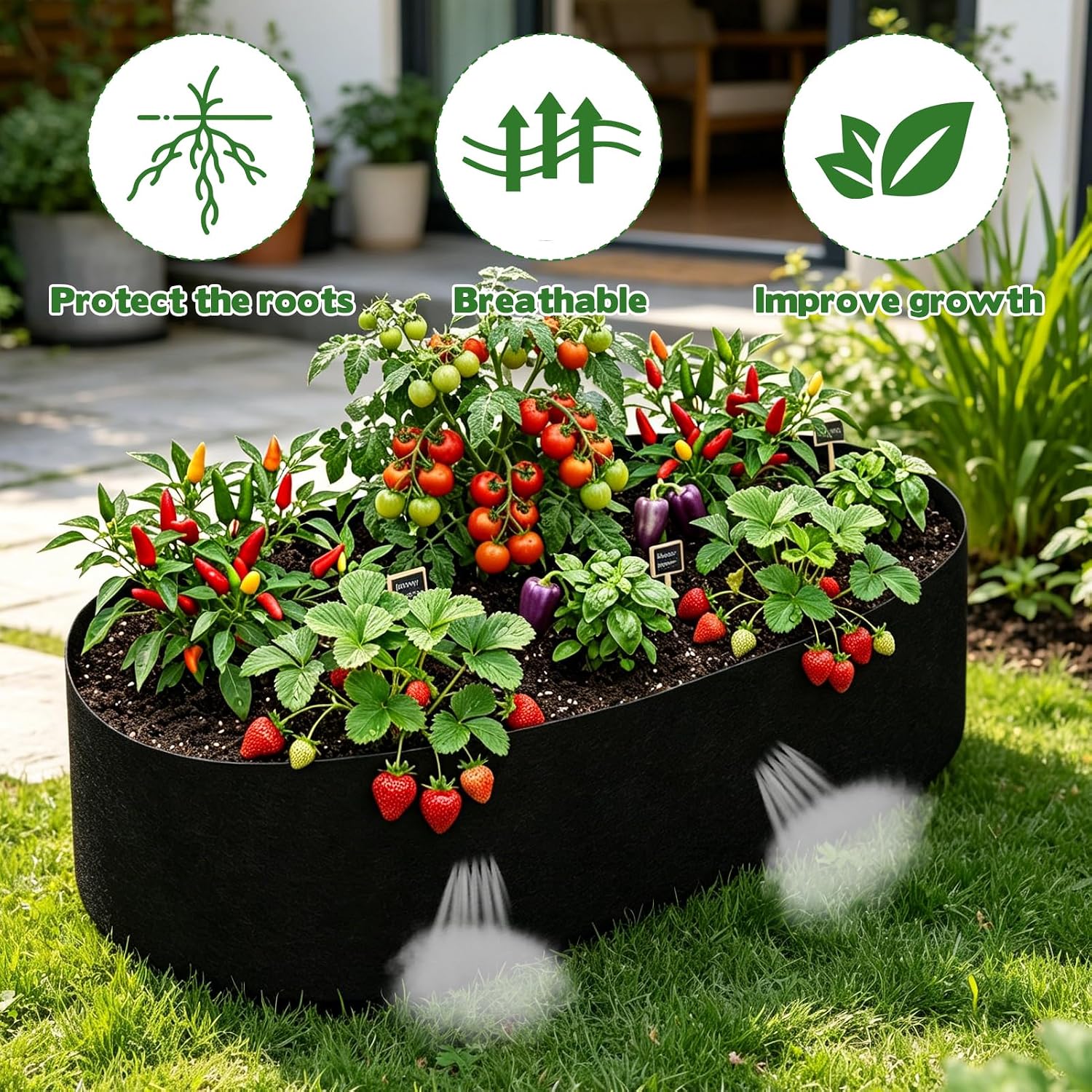 2 Sets Raised Garden Bed Liner Bag, 4 x 2 x 1 ft Oval Breathable Grow Bed Fabric Liners with Clips Gloves, Garden Grow