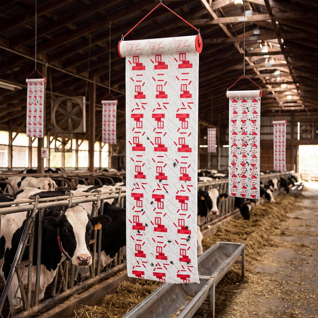 3 Rolls Fly Paper Rolls Trap with 3D Printed Pattern, 360" x 10" Hanging Fly Sticky Ribbon, Indoor Outdoor Flies