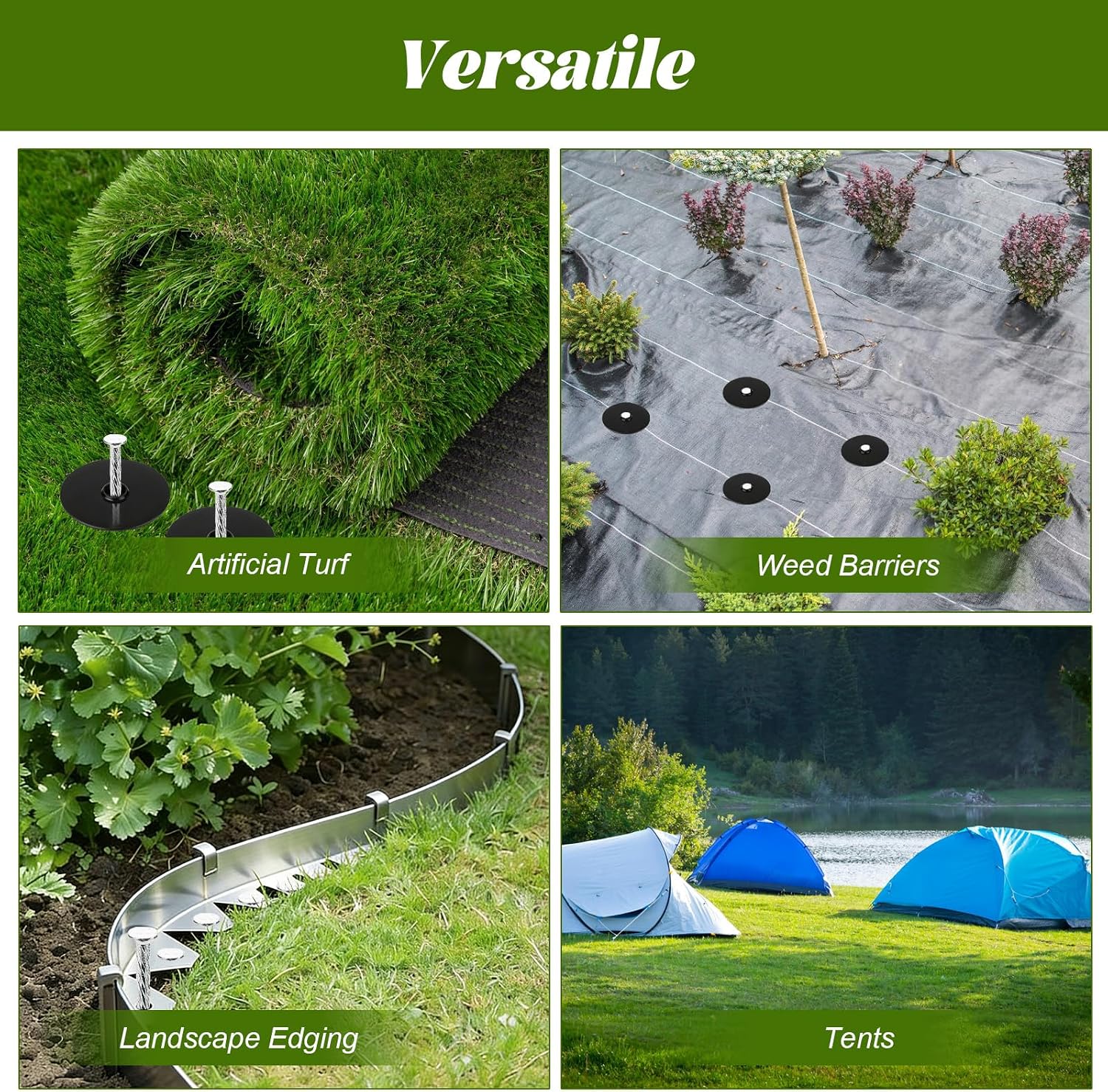 50 Sets Landscape Fabric Stakes with Gaskets 8 Inch Galvanized Spiral Turf Nails for Artificial Grass Garden