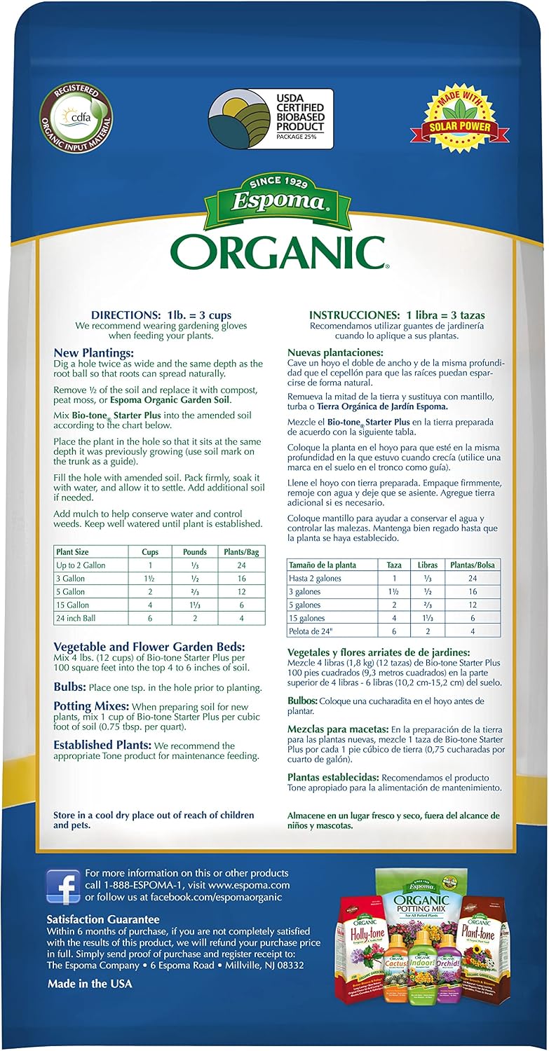 Espoma Organic Bio-Tone Starter Plus 4-3-3 Natural & Organic Food with Both Endo & Ecto Mycorrhizae; 8 lb. Bag; The