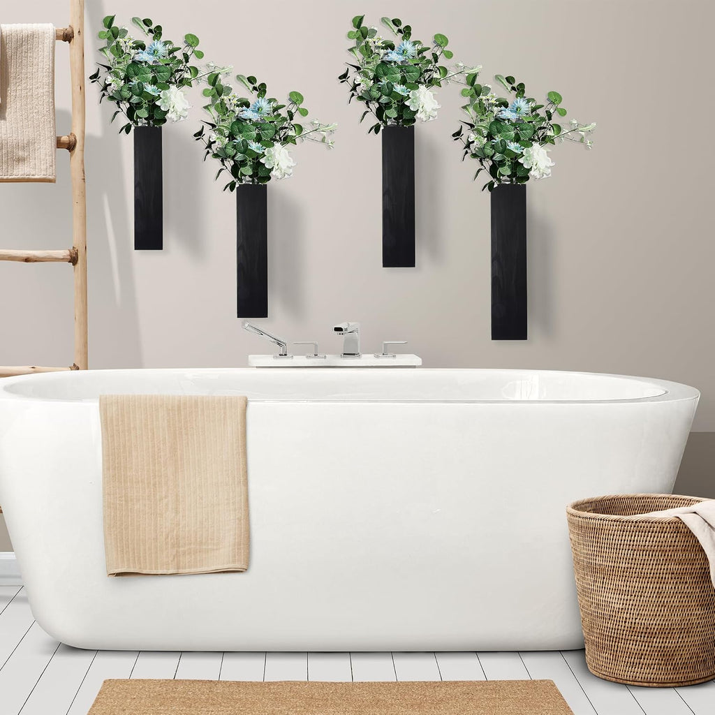 4PCS Black Wall Planters Modern Farmhouse Indoor Decor | Wood Wall Decor, Hanging Planter, For Living Room & Bathroom