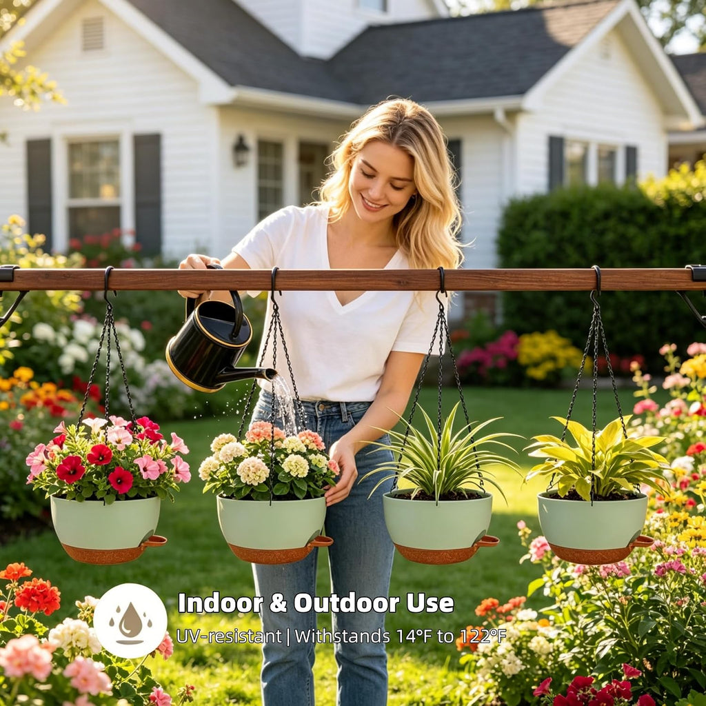 Set of 4-8 Inch Self Watering Hanging Planters for Indoor Outdoor，Hanging Plant Pots with Drainage & Removable Tray