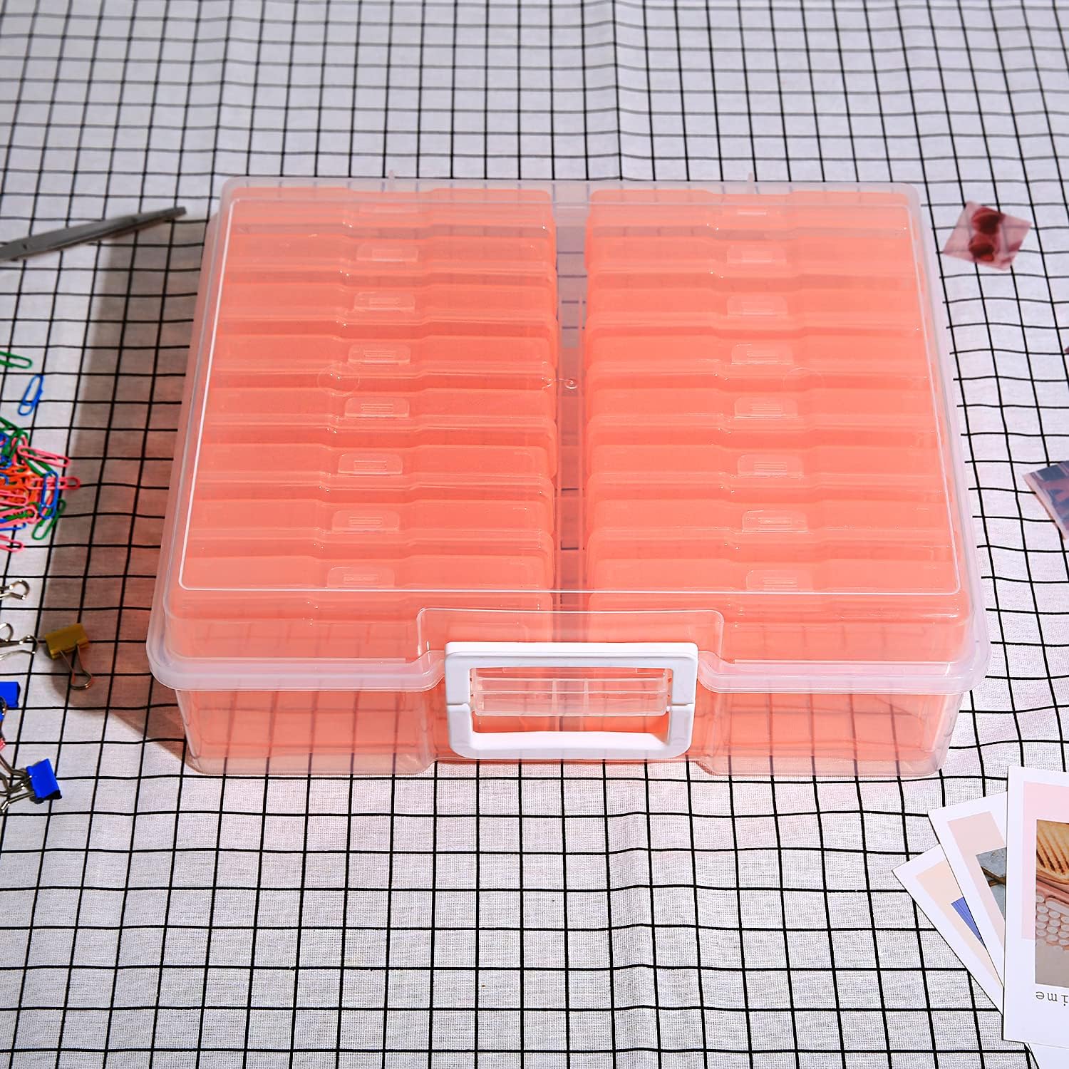 4" x 6" Photo Storage Case with Handle, 16 Inner Photo Organizer Keeper, Extra Large Storage Picture Boxes, Seed