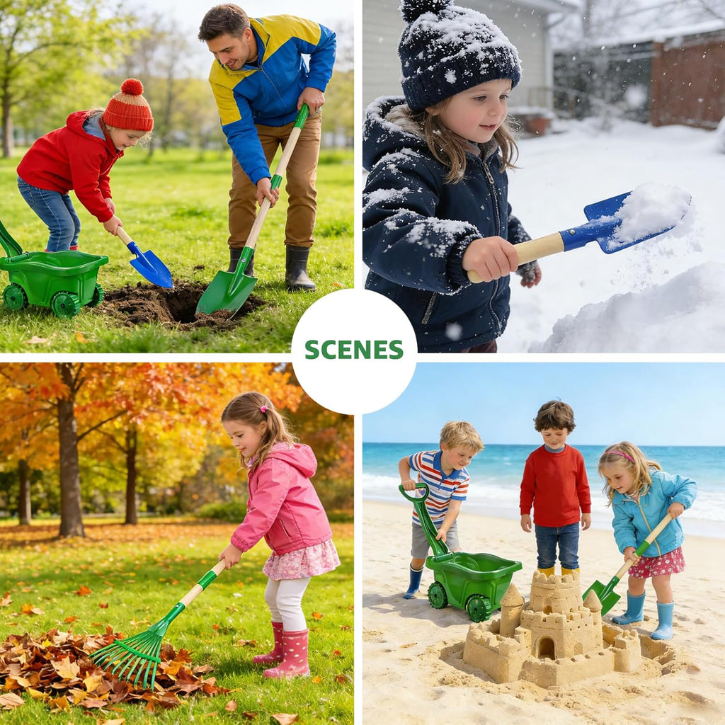 VICHTOP 10Pcs Kids Gardening Tools Set - Wheelbarrow Toys with Shovel, Rake, Hoe and Leaf Rake for Outdoor Backyard