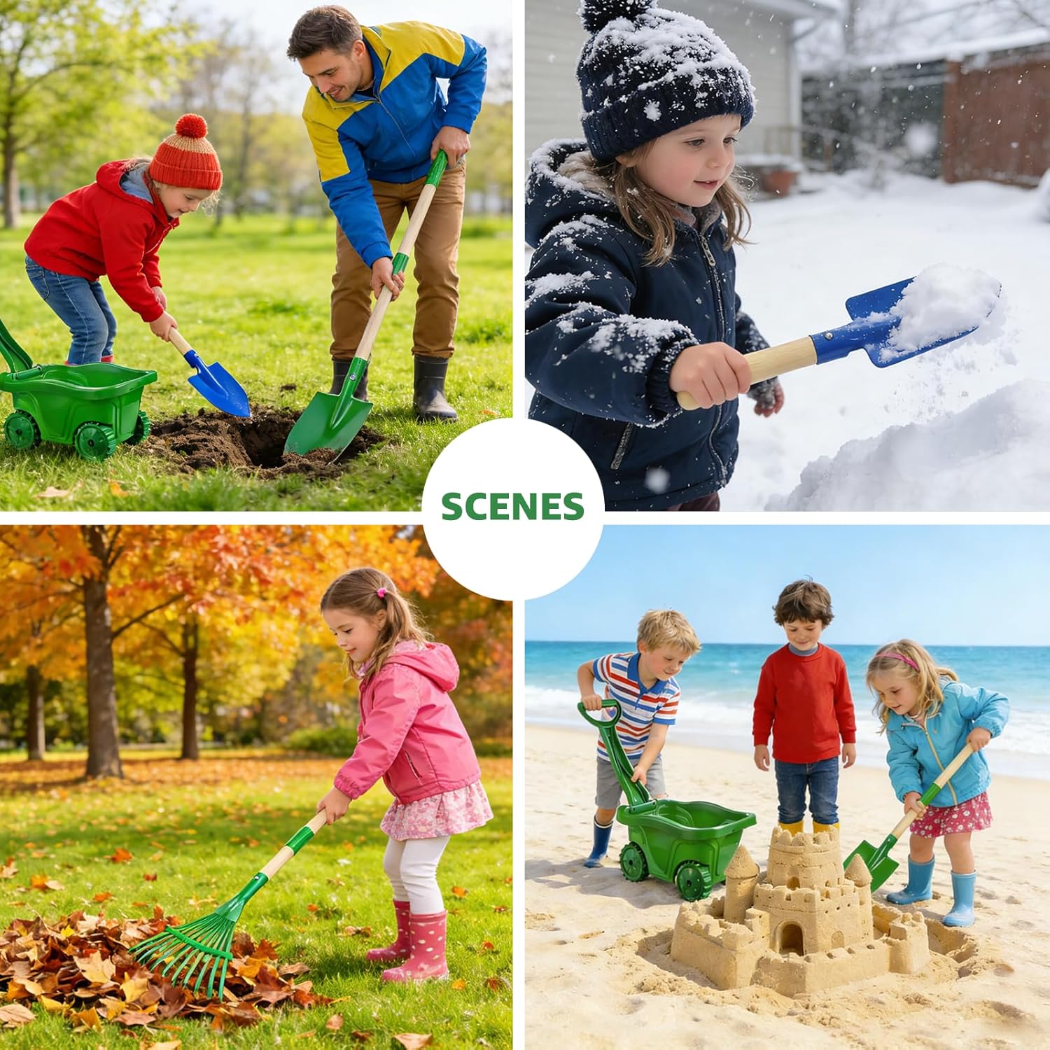VICHTOP 10Pcs Kids Gardening Tools Set - Wheelbarrow Toys with Shovel, Rake, Hoe and Leaf Rake for Outdoor Backyard