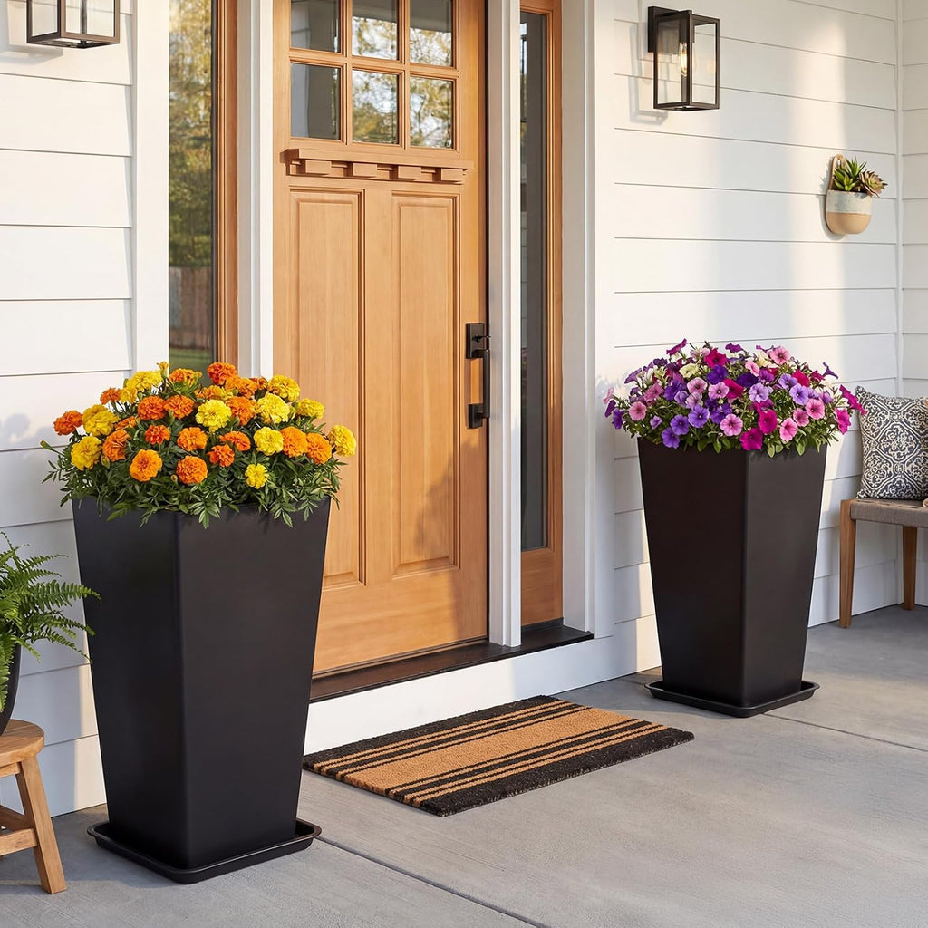 PASAMIC 30 Inch Outdoor Planters Set of 2, Large Tall Planters with Drainage Holes, Weather Resistant Flower Pots for